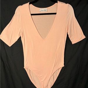 Black Bead Light Pink V-Neck Bodysuit